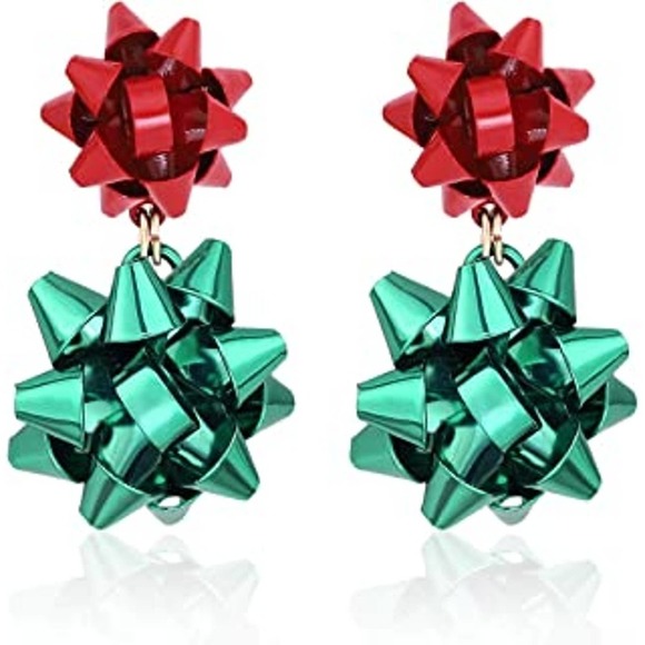2/$20 SILVER Double Bows Earrings Christmas Bow Studs Holiday Earring - Picture 2 of 12
